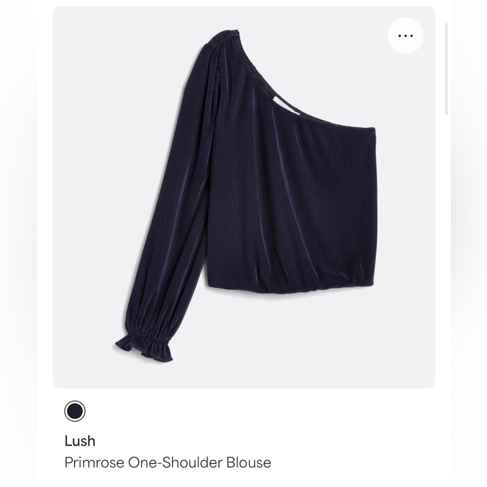 Lush Primrose One Shoulder Blouse Long Sleeve Navy Blue Ribbed Top Size M